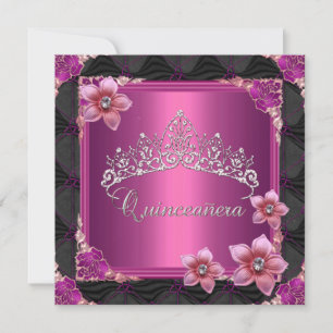 Invitation Quinceanera 15e Anniversaire Fête Rose Diadème Bou