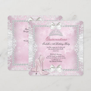 Invitation Quinceanera 15e anniversaire fête rose talons haut