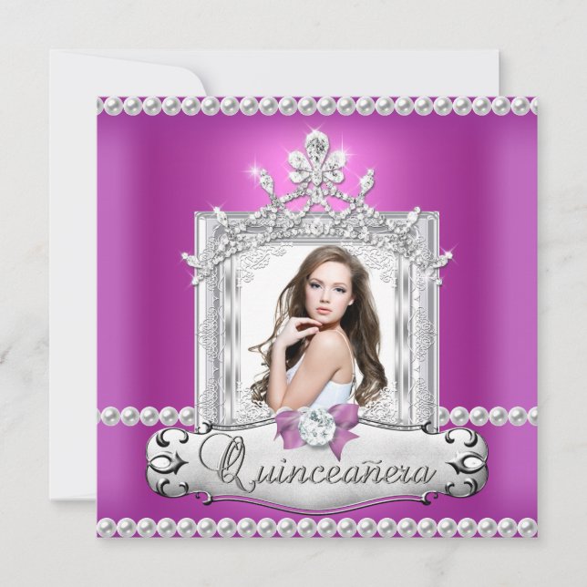 Invitation Quinceanera 15e anniversaire fête rose Tiara (Devant)
