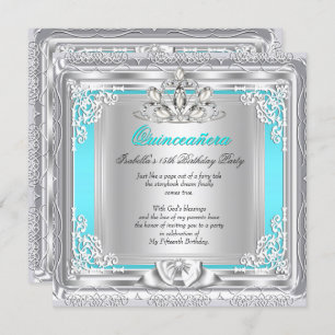 Invitation Quinceanera 15e anniversaire fête Turquoise Argent