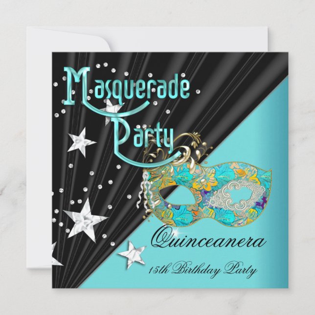 Invitation Quinceanera 15e anniversaire fête Turquoise or Mas (Devant)