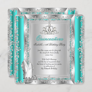 Invitation Quinceanera 15e anniversaire Jade Green Silver Cha