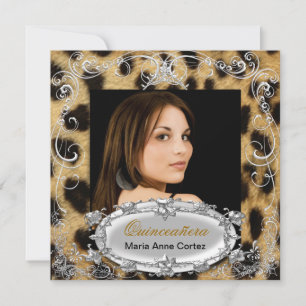 Invitation Quinceañera 15e Anniversaire Léopard Noir Marron