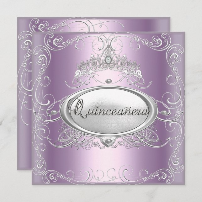 Invitation Quinceanera 15e anniversaire Lilac rose Silver Sta (Devant / Derrière)