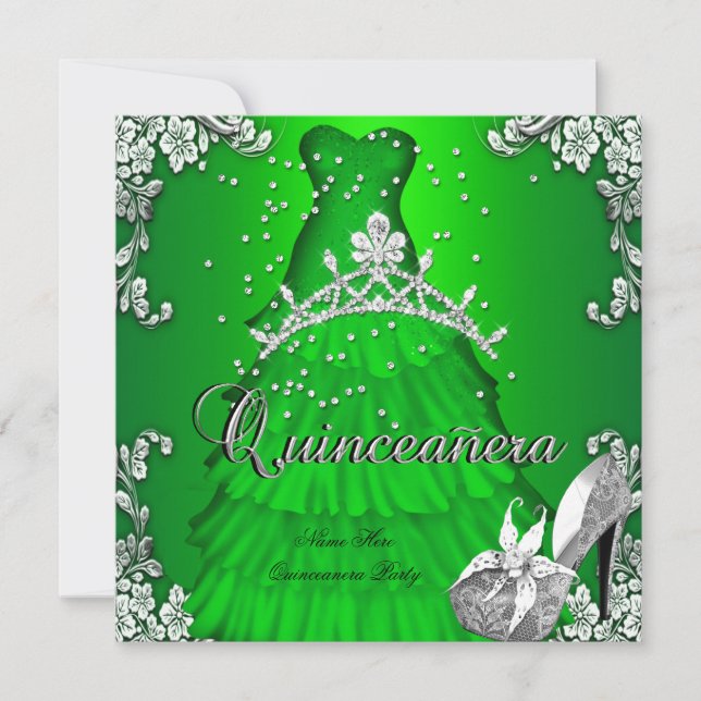 Invitation Quinceanera 15e Anniversaire Lime robe verte Gown (Devant)