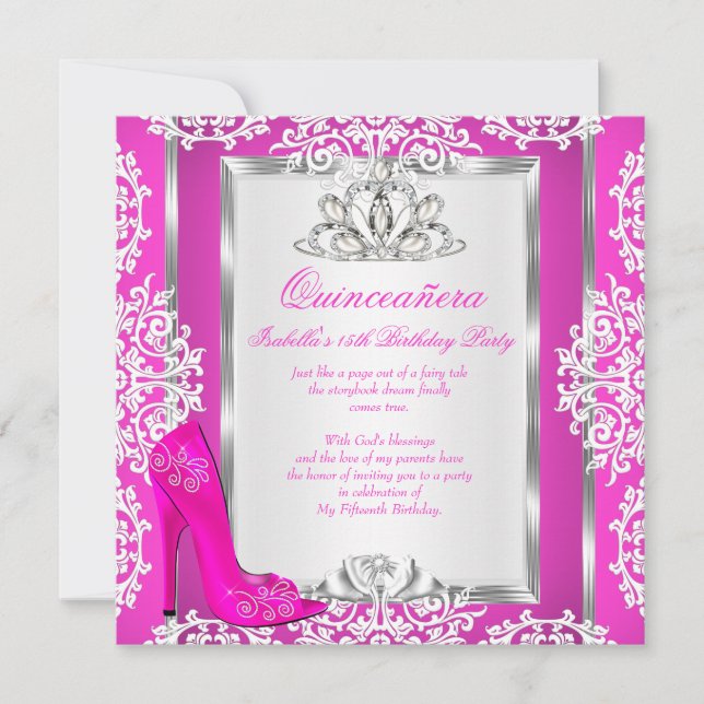 Invitation Quinceanera 15e anniversaire Magical Hot Rose Chau (Devant)