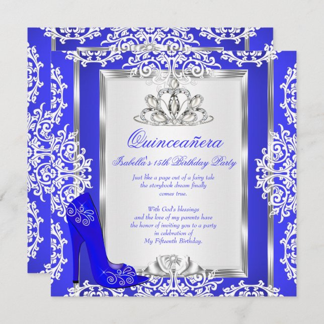 Invitation Quinceanera 15e anniversaire Magical Royal Blue Ch (Devant / Derrière)