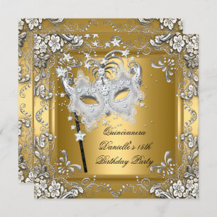 Invitation Quinceanera 15e anniversaire Masquerade Masque Or