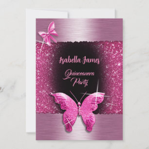 Invitation Quinceañera 15e anniversaire noir feuille rose lux