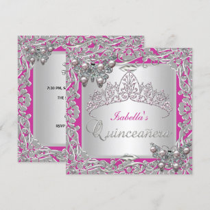 Invitation Quinceanera 15e anniversaire papillons argent rose