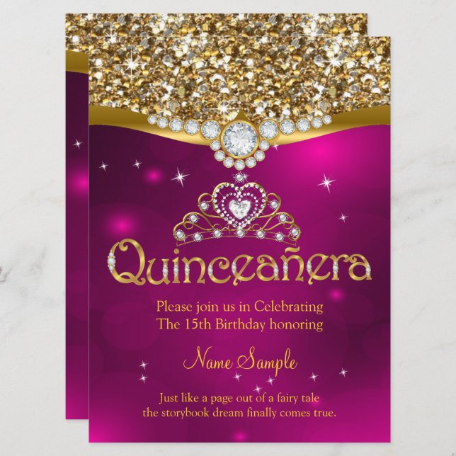 Invitation Quinceanera 15e anniversaire Parties scintillant r (Devant / Derrière)
