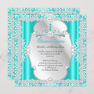 Invitation Quinceanera 15e anniversaire Pearl Turquoise Argen