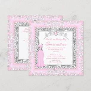 Invitation Quinceanera 15e Anniversaire Perle Rose Clair Dent