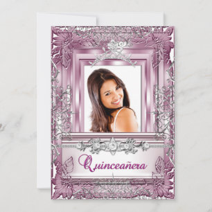 Invitation Quinceañera 15e anniversaire Pink Silver Tiara