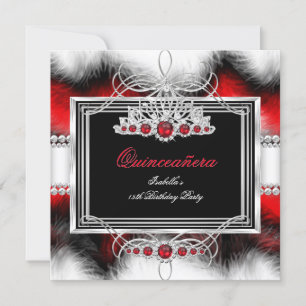 Invitation Quinceanera 15e Anniversaire Plume Rouge Perle