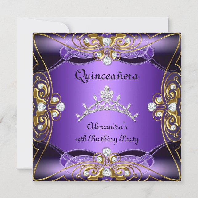 Invitation Quinceanera 15e anniversaire Purple Black Silver G (Devant)