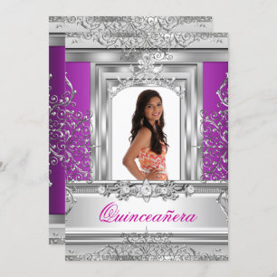 Invitation Quinceañera 15e anniversaire Purple Silver Tiara