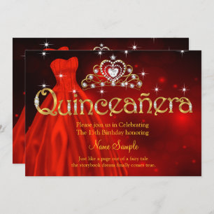 Invitation Quinceanera 15e anniversaire Regal Robe Rouge Tiar