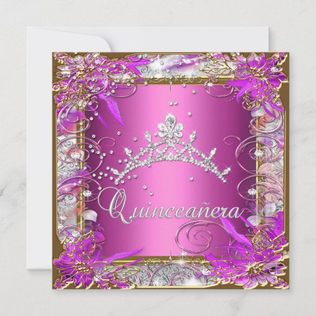Invitation Quinceañera 15e Anniversaire Rose Or (Devant)