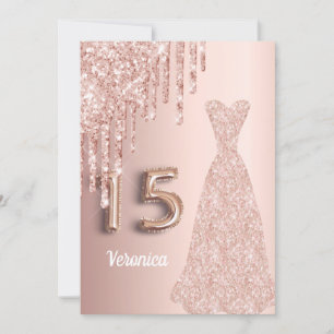 Invitation Quinceanera 15e anniversaire rose or parties scint
