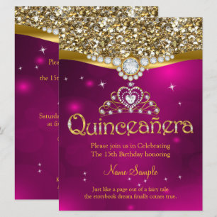 Invitation Quinceanera 15e Anniversaire Rose Pailleté Or
