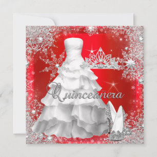 Invitation Quinceanera 15e Anniversaire Rouge Chaud Argent