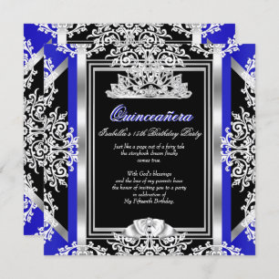 Invitation Quinceanera 15e anniversaire Royal Blue Silver Bla