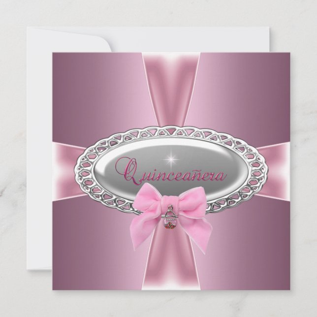 Invitation Quinceanera 15e anniversaire Satin Rose Bow (Devant)