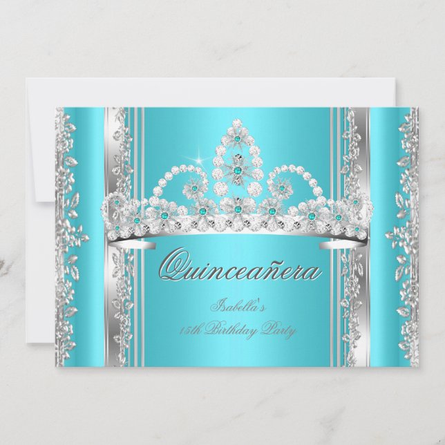 Invitation Quinceanera 15e anniversaire Turquoise Bleu Argent (Devant)
