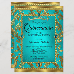 Invitation Quinceanera 15e anniversaire Turquoise Blue Tiara