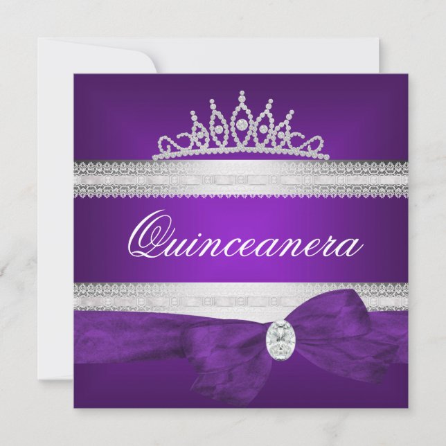 Invitation Quinceanera 15e anniversaire violet argenté diaman (Devant)