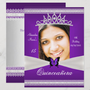 Invitation Quinceañera 15e Anniversaire Violet Blanc Dentelle