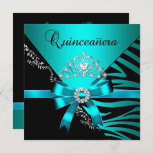 Invitation Quinceanera 15e anniversaire Zebra Blue Black Tiar