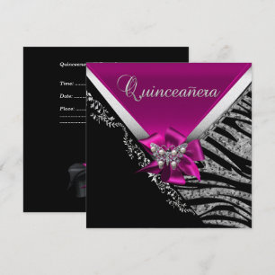 Invitation Quinceanera 15e Anniversaire Zèbre Rose Noir Argen