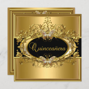 Invitation Quinceanera 15e Black Girls Gold