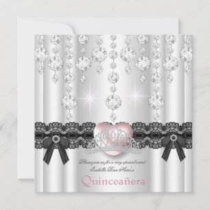 Invitation Quinceanera 15e Carreau de Coeur d'Argent Rose