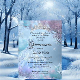Invitation Quinceanera 15e Cendrillon bleu violet rose