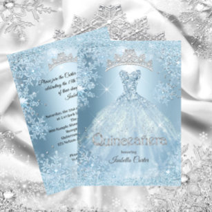Invitation Quinceanera 15e Cendrillon Ice Blue Snowflake