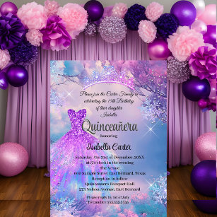 Invitation Quinceanera 15e Cendrillon violet bleu Turquoise