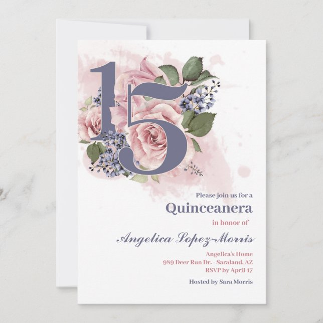 Invitation Quinceañera 15e Chic Fleurie (Devant)