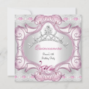 Invitation Quinceanera 15e cygnes roses blancs Tiara
