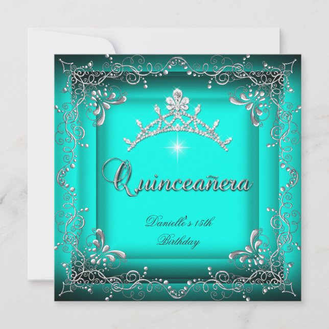 Invitation Quinceanera 15e fête d'anniversaire Blue Tiara Arg (Devant)
