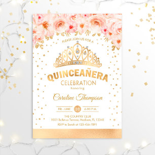 Invitation Quinceanera 15e fête d'anniversaire - Floral rose 