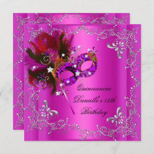 Invitation Quinceanera 15e fête d'anniversaire Masquerade ros