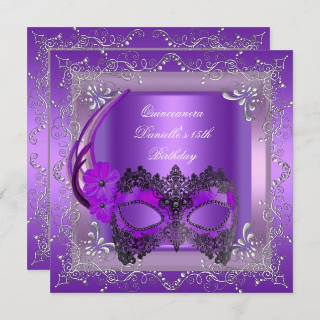 Invitation Quinceanera 15e fête d'anniversaire Masquerade vio (Devant / Derrière)