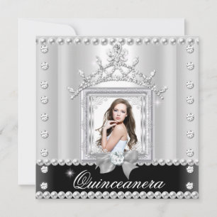 Invitation Quinceanera 15e fête d'anniversaire Noir Blanc