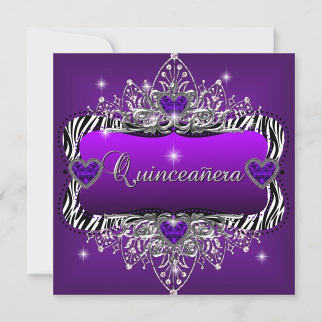 Invitation Quinceanera 15e fête d'anniversaire Purple Zebra N (Devant)