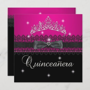 Invitation Quinceanera 15e fête d'anniversaire Rose Black Lac