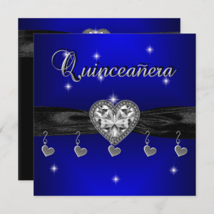 Invitation Quinceanera 15e fête d'anniversaire Royal Blue Bla