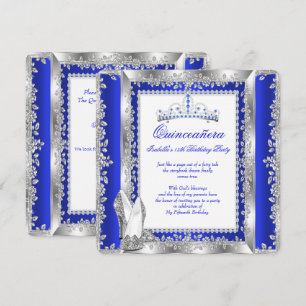 Invitation Quinceanera 15e fête d'anniversaire Royal Blue Sil